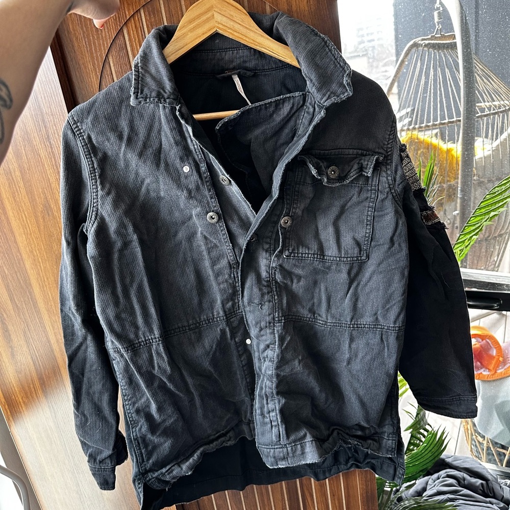 Free People Utility Military Style Button Denim Jacket